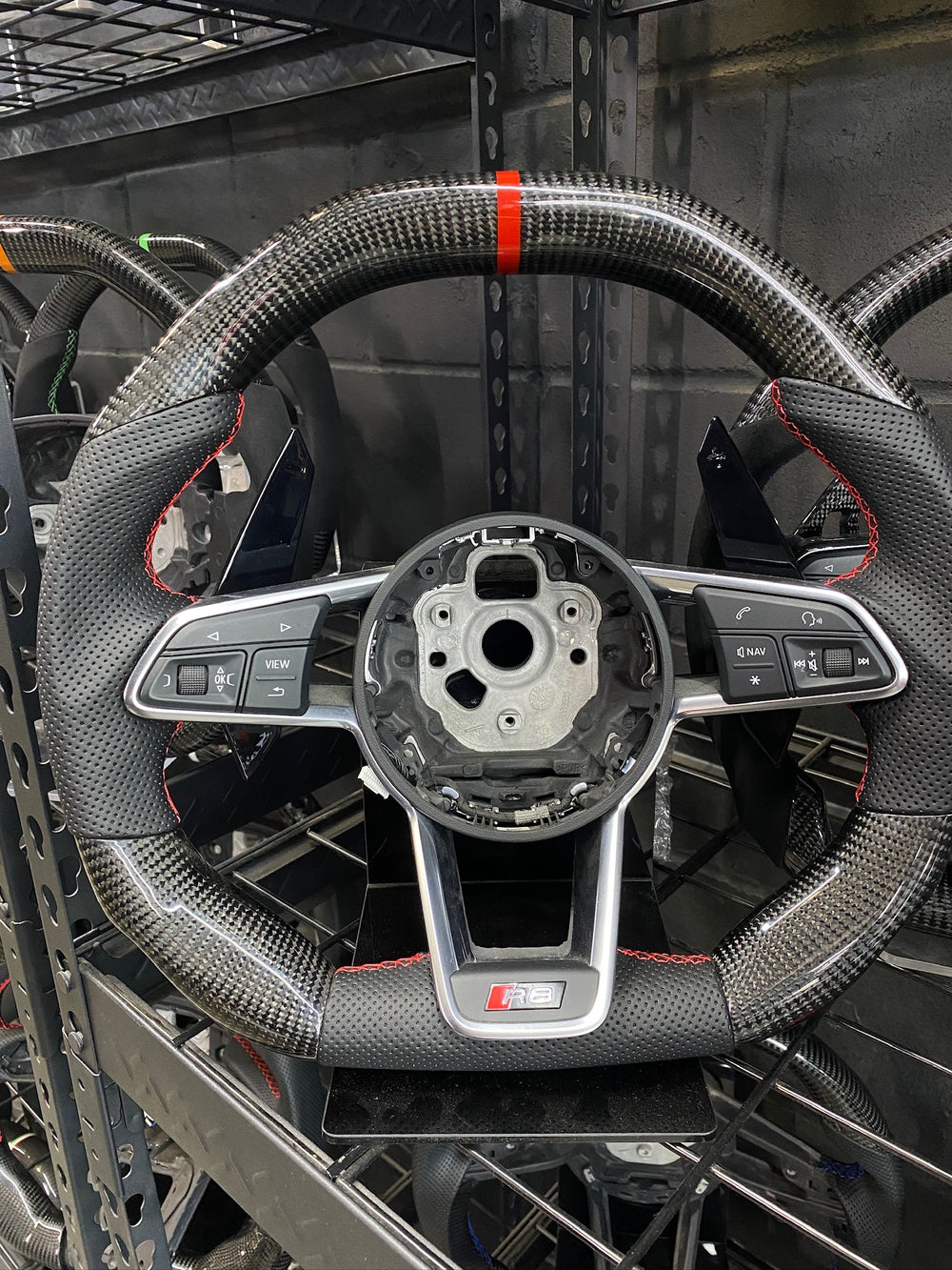 Carismo Steering Wheel For Audi R8 (Gen 2) - Sport - Gloss Carbon - Perforated Leather - Red