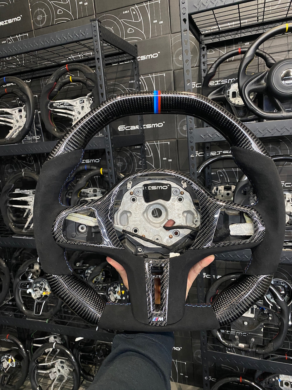 Carismo Steering Wheel For BMW G-Series (M Performance Wheel) - Signature - Gloss Carbon - Alcantara - BMW M Colors