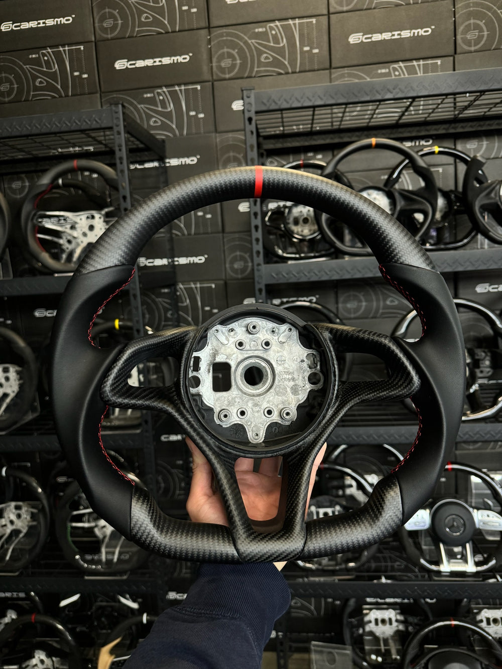 Carismo Steering Wheel For McLaren Sports Series - Sport - Matte Carbon - Smooth Leather - Red