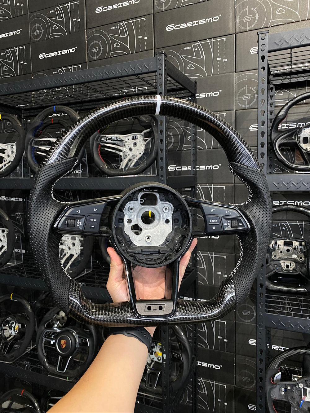 Carismo Steering Wheel For Audi R8 (Gen 2) - Sport - Gloss Carbon - Perforated Leather - White