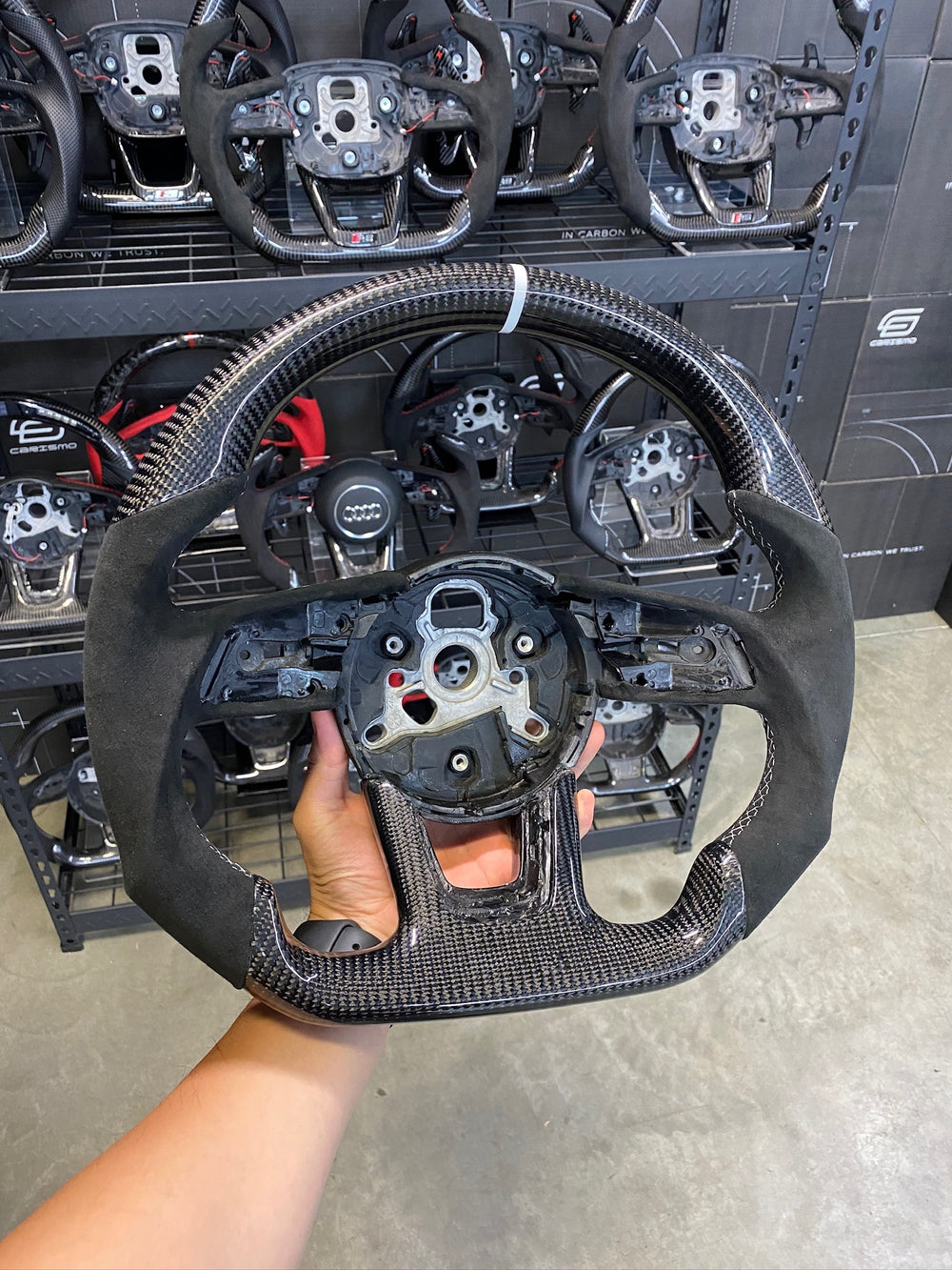 Carismo Steering Wheel For Audi (B9 Wheel) - Sport - Gloss Carbon - Alcantara - White