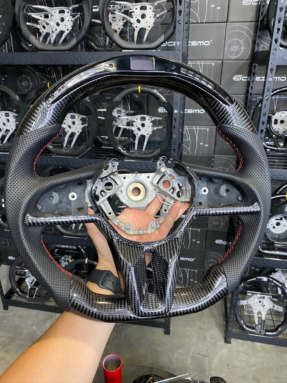 Carismo Steering Wheel For Nissan GT-R (R35 EBA) - Sequential RPM LED - Gloss Carbon - Perforated Leather