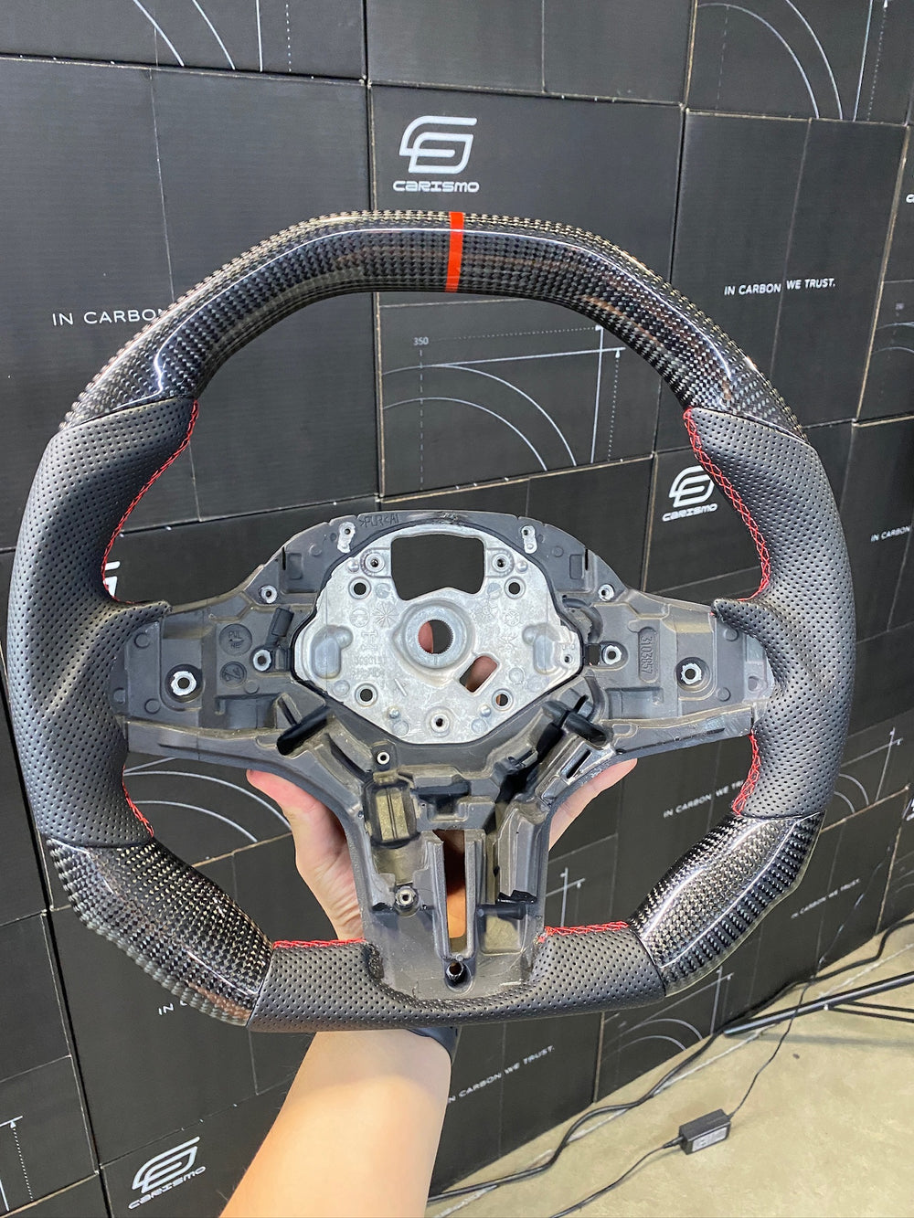 Carismo Steering Wheel For BMW G-Series (M Performance Wheel) - Signature - Gloss Carbon - Perforated Leather - Red
