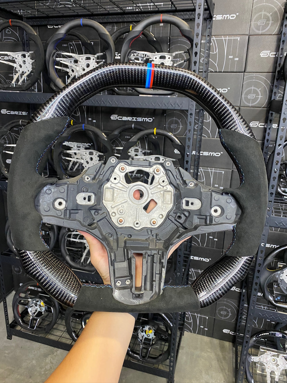 Carismo Steering Wheel For BMW G-Series (M Performance Wheel) - Signature - Gloss Carbon - Alcantara - BMW M Colors