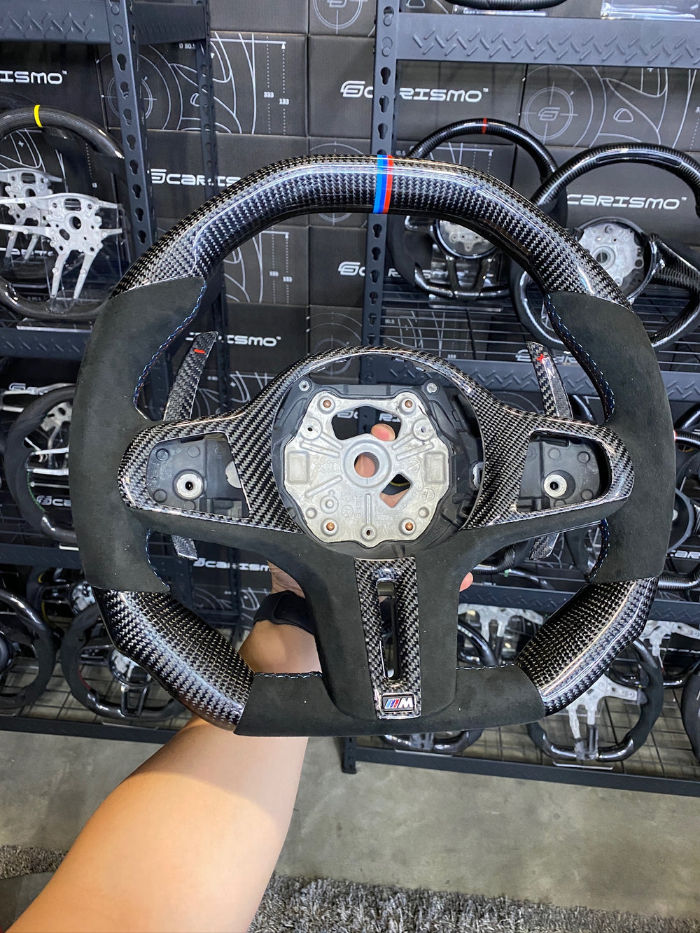 Carismo Steering Wheel For BMW G-Series (M Performance Wheel) - Signature - Gloss Carbon - Alcantara - BMW M Colors