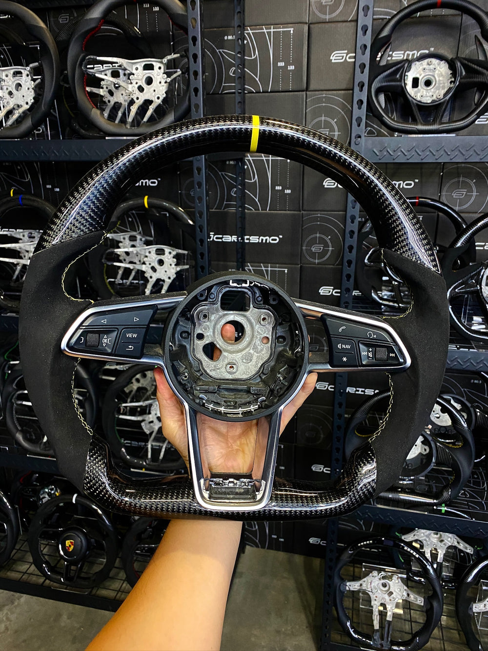 Carismo Steering Wheel For Audi R8 (Gen 2) - Sport - Gloss Carbon - Alcantara - Yellow