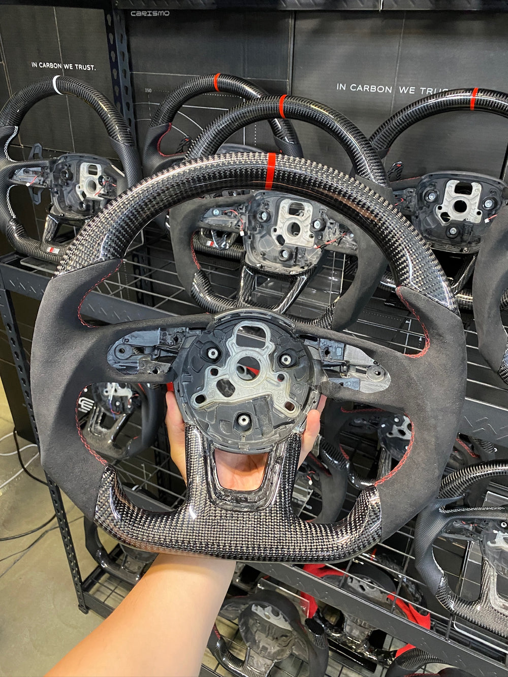 Carismo Steering Wheel For Audi (B9 Wheel) - Sport - Gloss Carbon - Alcantara - Red