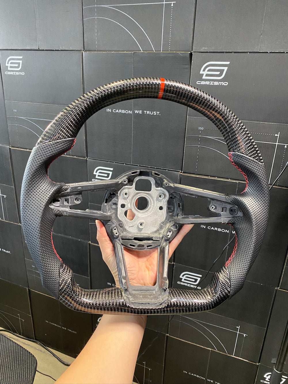 Carismo Steering Wheel For Audi R8 (Gen 2) - Sport - Gloss Carbon - Perforated Leather - Red