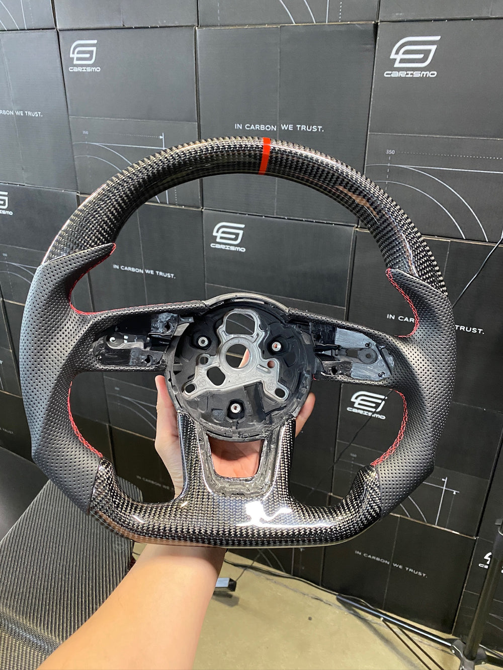 Carismo Steering Wheel For Audi (B9 Wheel) - Sport - Gloss Carbon - Perforated Leather - Red