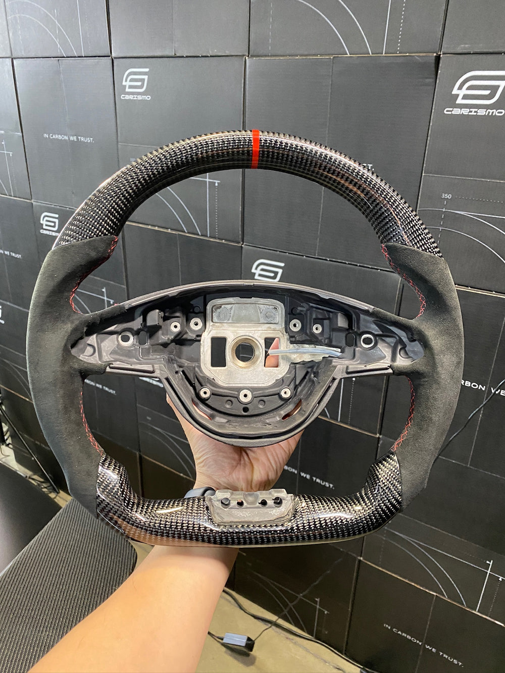 [Made to Order] Mercedes/AMG (2016 AMG Performance Wheel) - Sport - Gloss Carbon - Alcantara - Purple Stitching - Purple Stripe