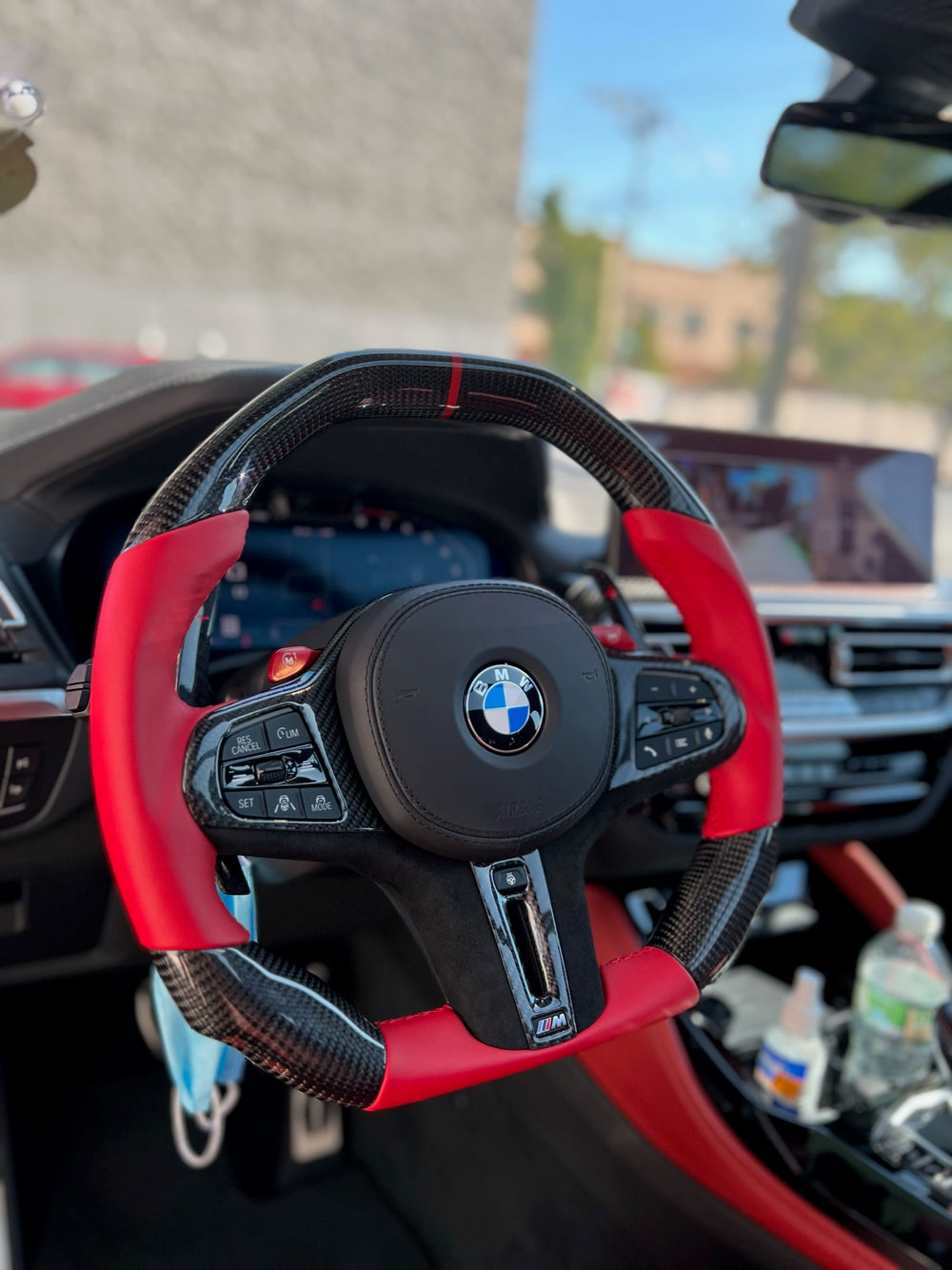 Carismo Steering Wheel For BMW G-Series (M Performance Wheel) - Signature - Gloss Carbon - Red Smooth Leather