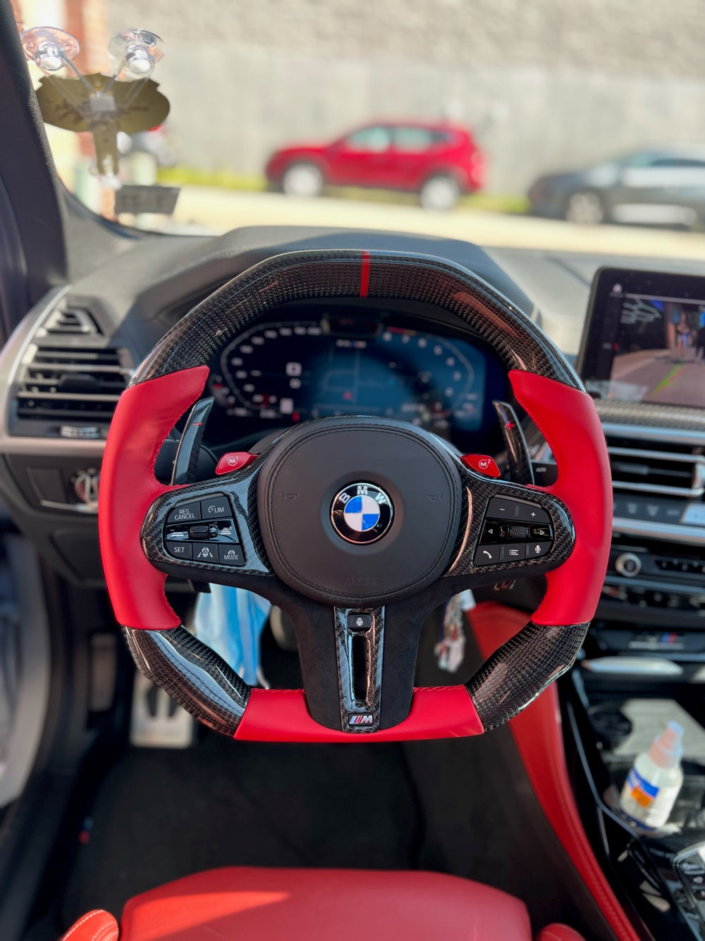 Carismo Steering Wheel For BMW G-Series (M Performance Wheel) - Signature - Gloss Carbon - Red Smooth Leather