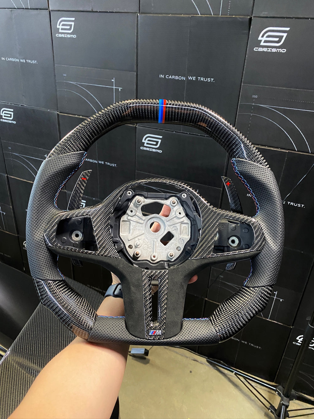 Carismo Steering Wheel For BMW G-Series (M Performance Wheel) - Signature - Gloss Carbon - Perforated Leather - BMW M Colors
