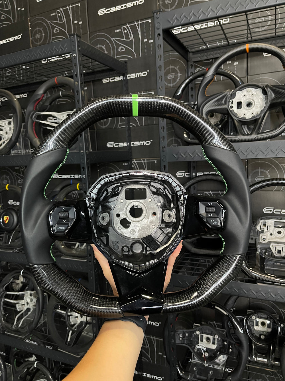 [Media/Test] Lamborghini Aventador - Signature - Gloss Carbon - Smooth Leather - Green Stitching - Green Stripe