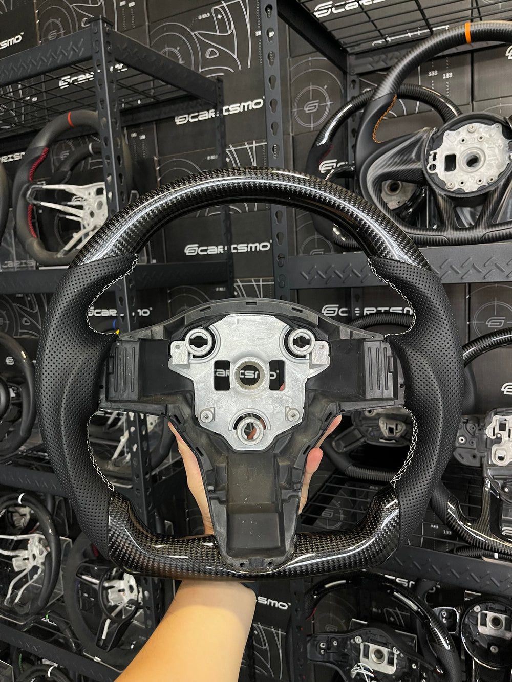 [Media/Test] Tesla Model 3/Y - Sport (Non-Heated) - Gloss Carbon - Perforated Leather - White Stitching - No Stripe