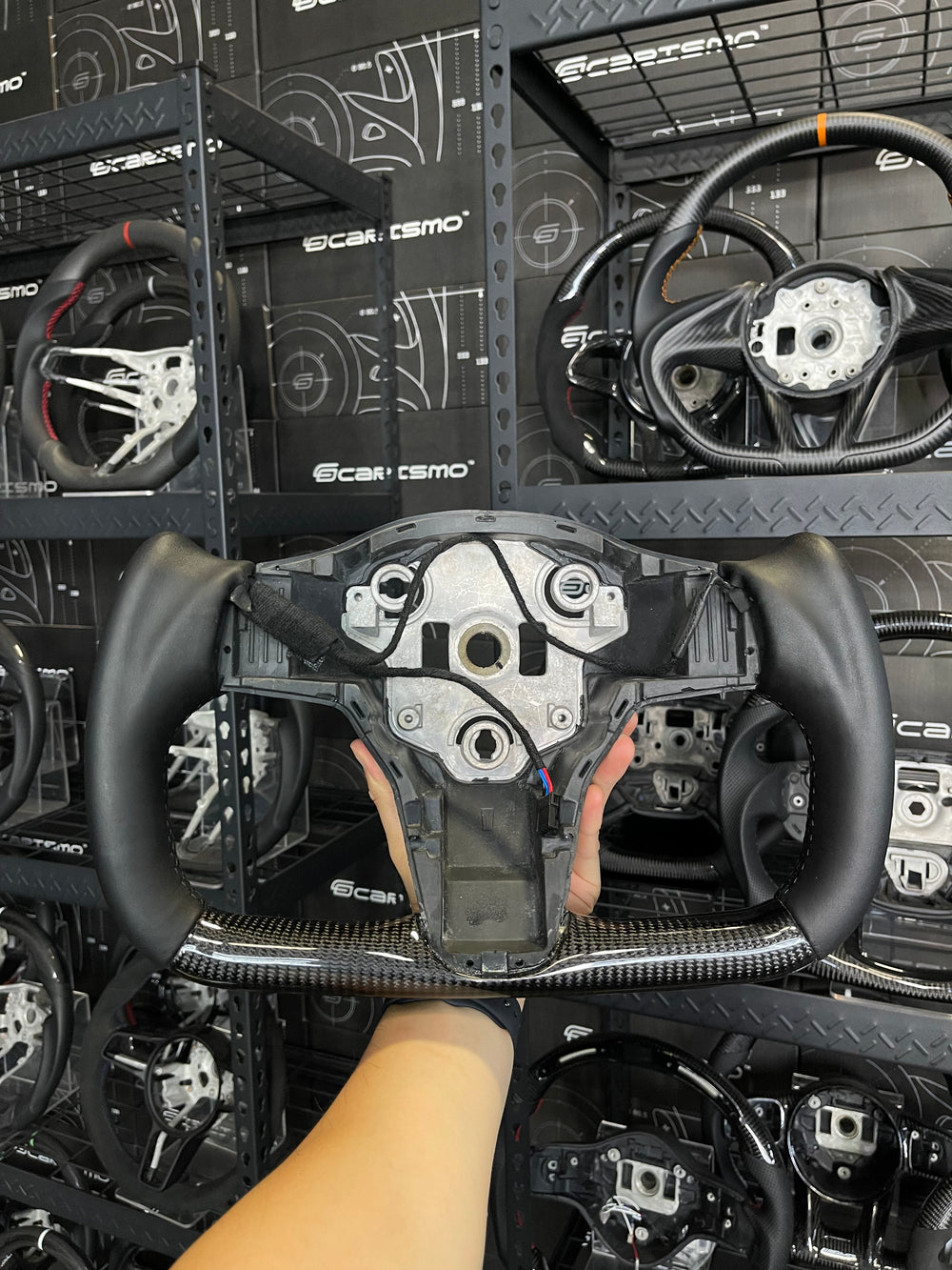 Carismo Steering Wheel For Tesla Model 3/Y - Yoke-Style (Heated) - Gloss Carbon - Smooth Leather - Black