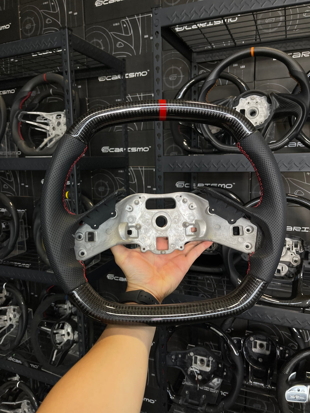 Carismo Steering Wheel For Chevrolet Corvette (C8) - Signature - Gloss Carbon - Perforated Leather - Red