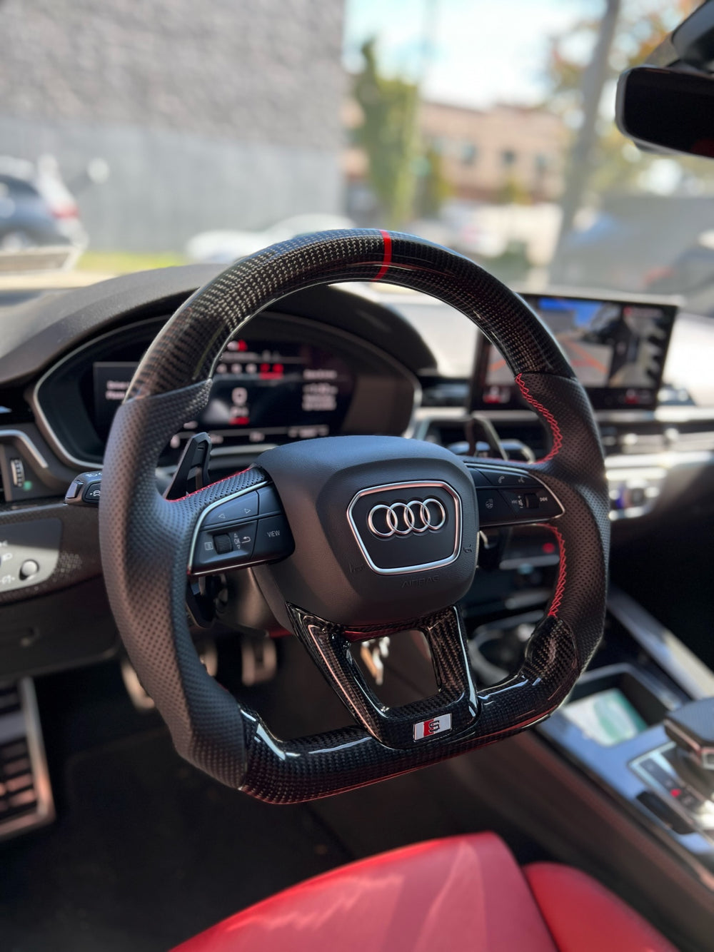 Carismo Steering Wheel For Audi (B9.5 Wheel) - Sport - Gloss Carbon - Perforated Leather - Red