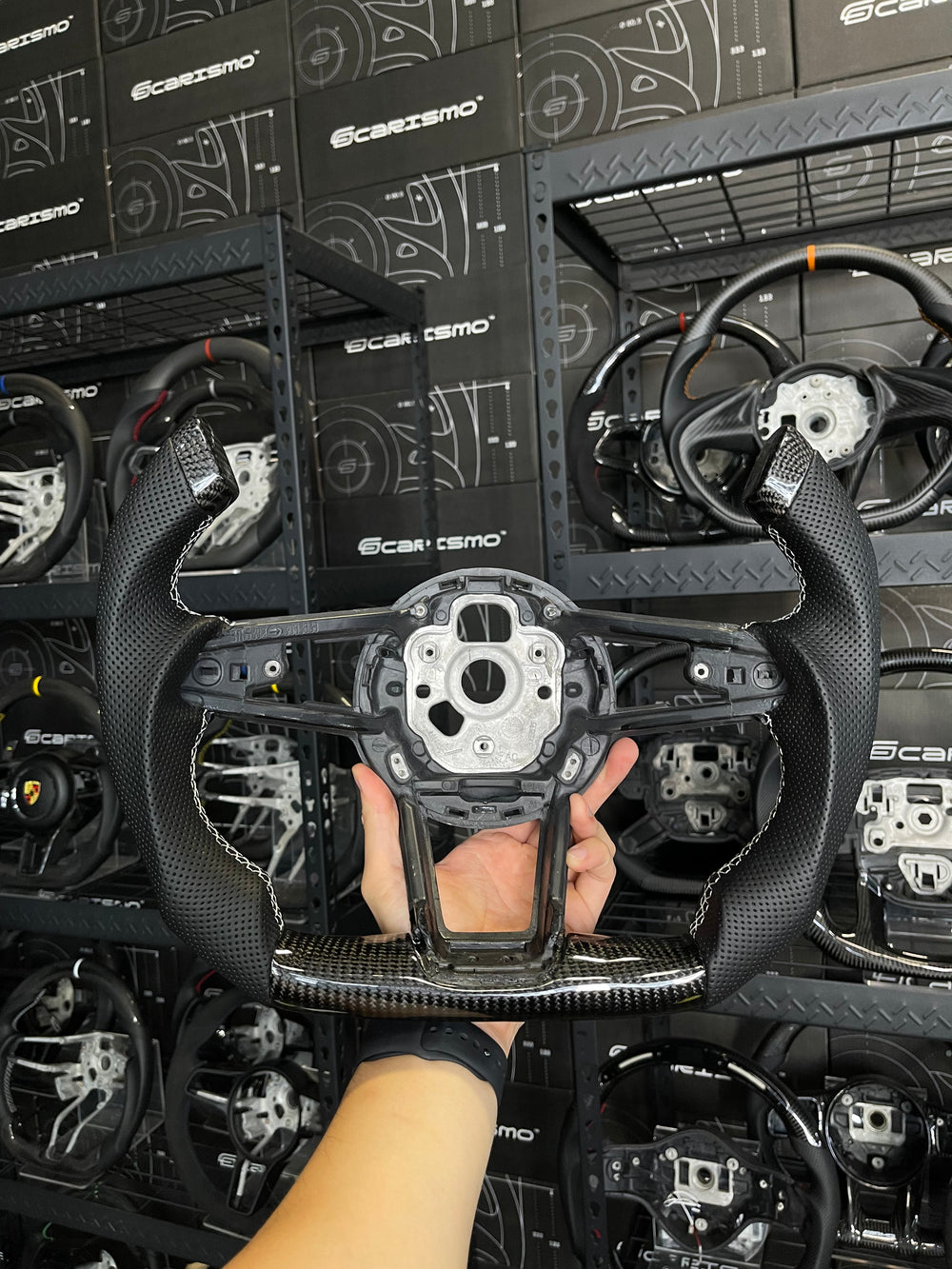 Carismo Steering Wheel For Audi R8 (Gen 2) - F1 Competition - Gloss Carbon - Perforated Leather - White