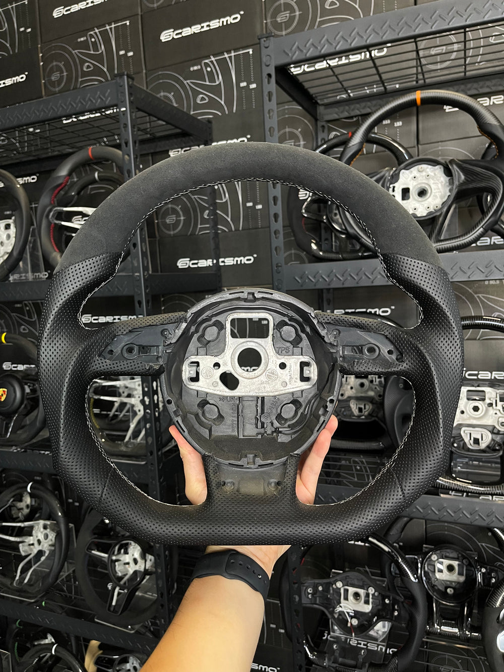 [Made to Order] Audi (B8.5 Wheel) - Sport - (No Carbon) Alcantara - Perforated Leather - White Stitching - No Stripe
