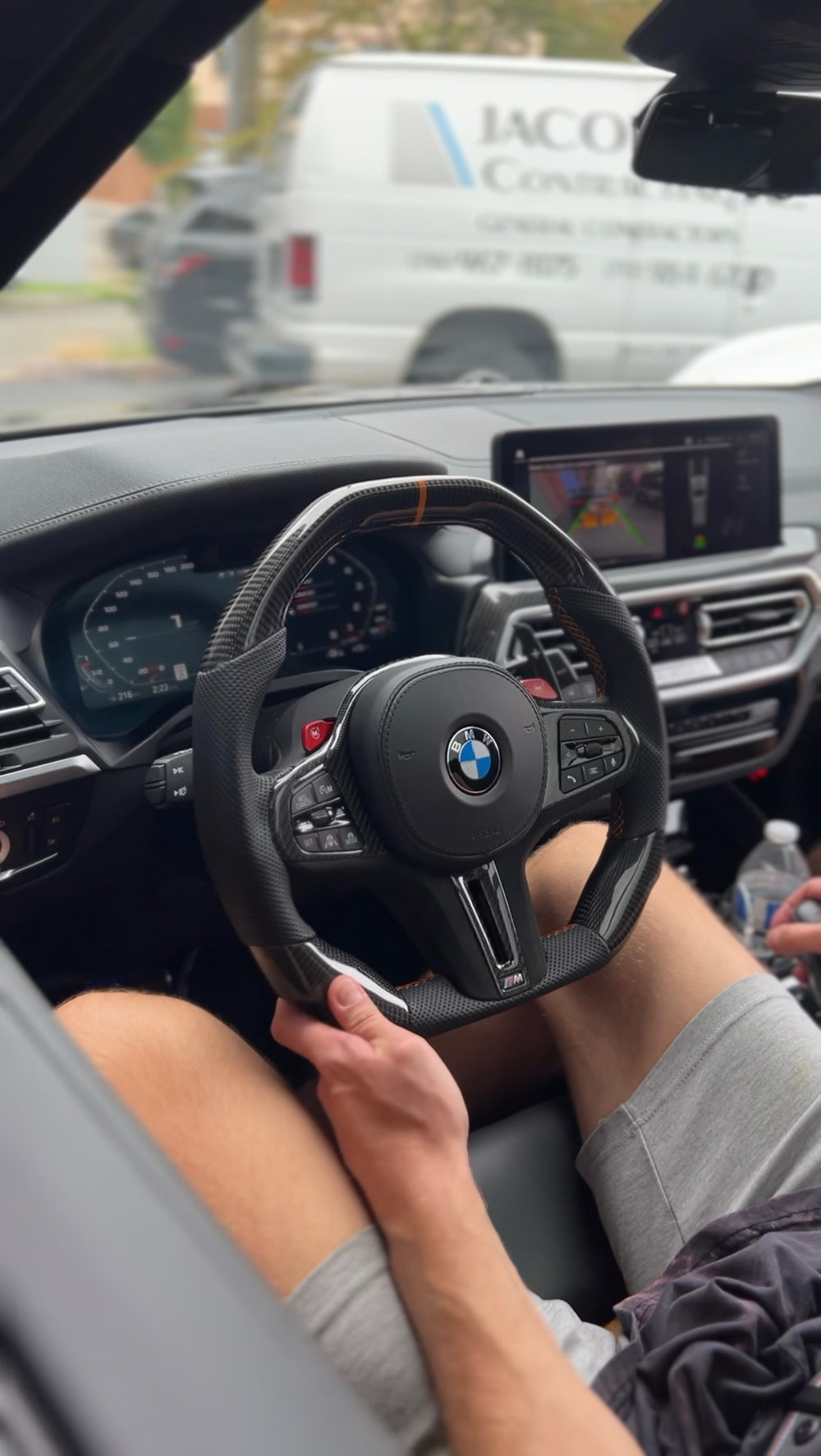 Carismo Steering Wheel For BMW G-Series (M Performance Wheel) - Signature - Gloss Carbon - Perforated Leather - Orange