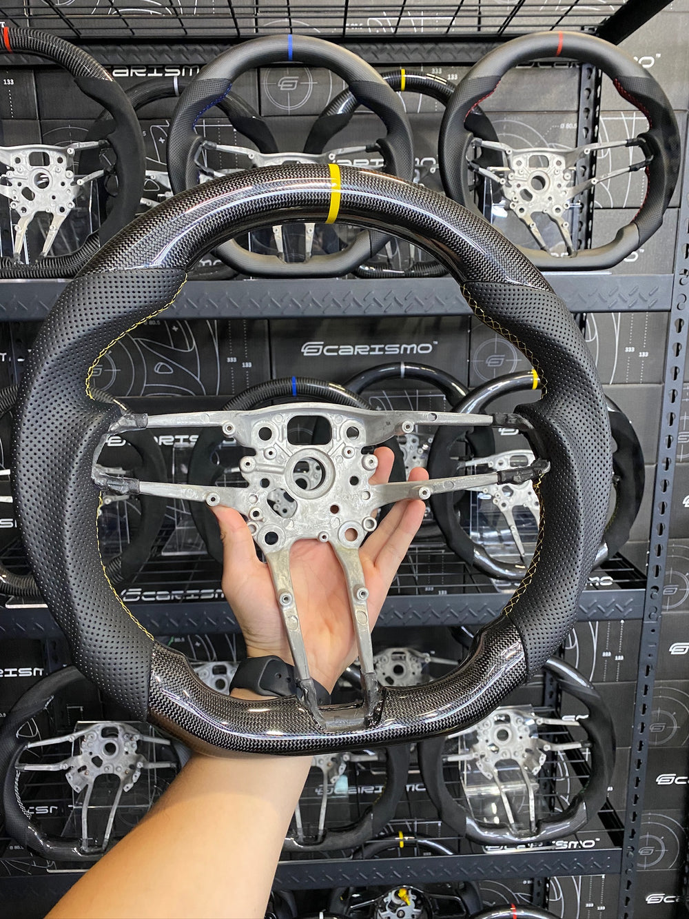 Carismo Steering Wheel For Porsche (992.1 Wheel) - Sport - Gloss Plain Carbon - Perforated Leather - Yellow
