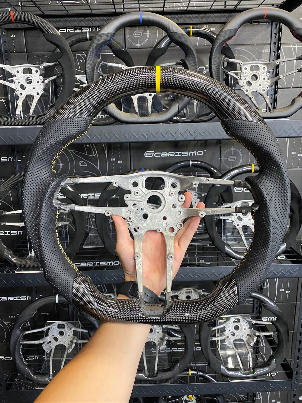 Carismo Steering Wheel For Porsche (992.1 Wheel) - Sport - Gloss Plain Carbon - Perforated Leather - Yellow