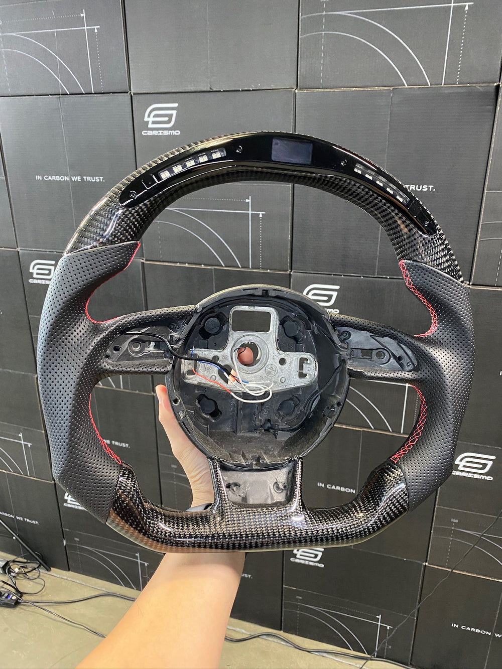 Carismo Steering Wheel For Audi (B8.5 Wheel) - Classic RPM LED - Gloss Carbon - Perforated Leather
