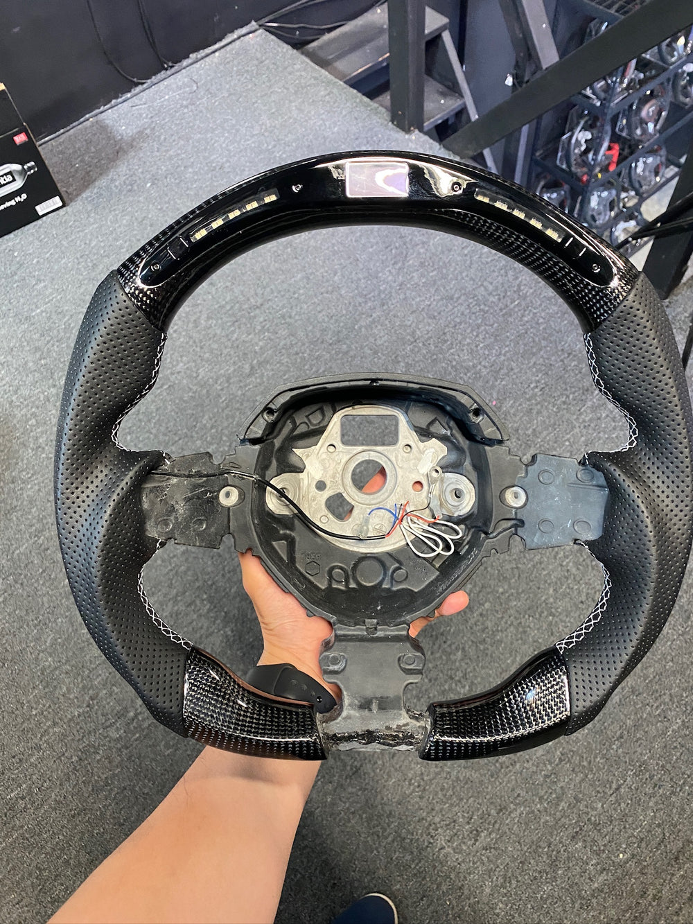 Carismo Steering Wheel For Lamborghini Aventador - Sequential RPM LED - Gloss Carbon - Perforated Leather