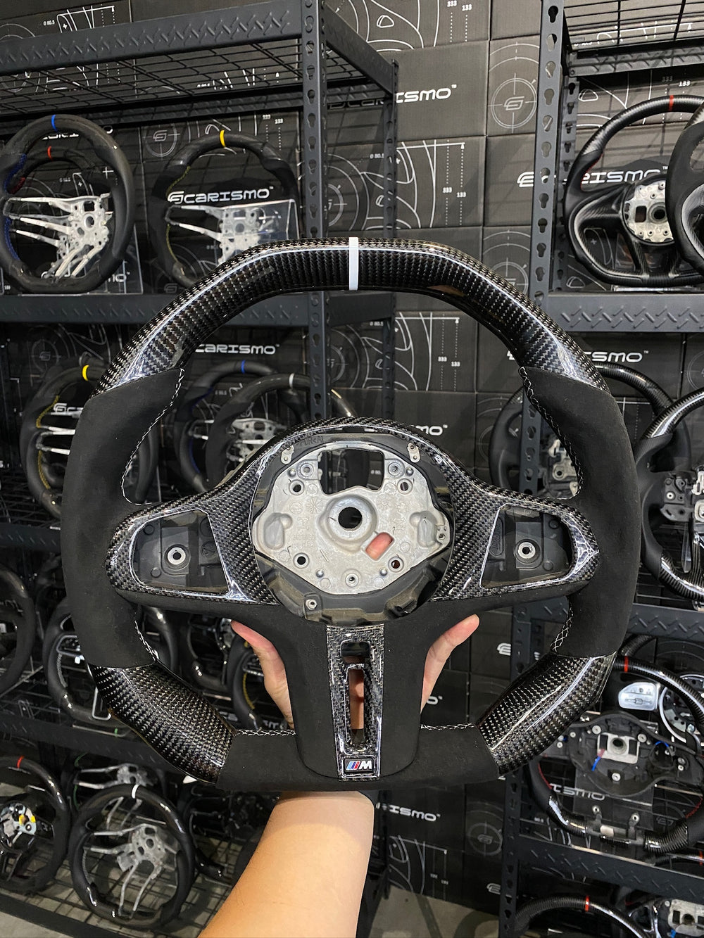 Carismo Steering Wheel For BMW G-Series (M Performance Wheel) - Signature - Gloss Carbon - Alcantara - White