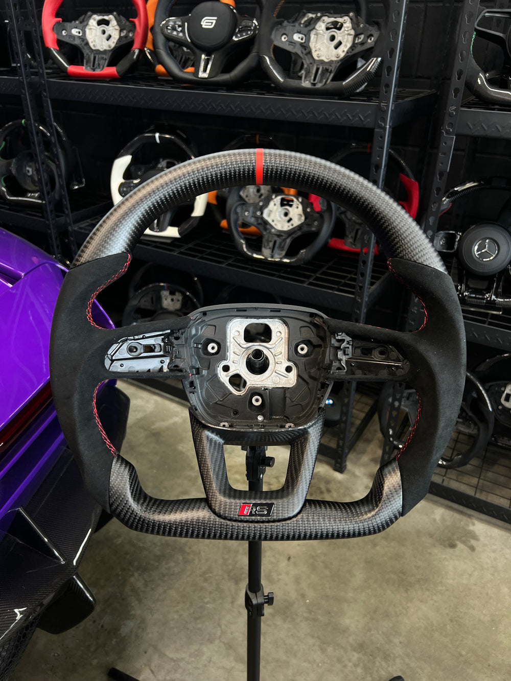 Carismo Steering Wheel For Audi (B9.5 Wheel) - Sport - Matte Carbon - Alcantara - Red