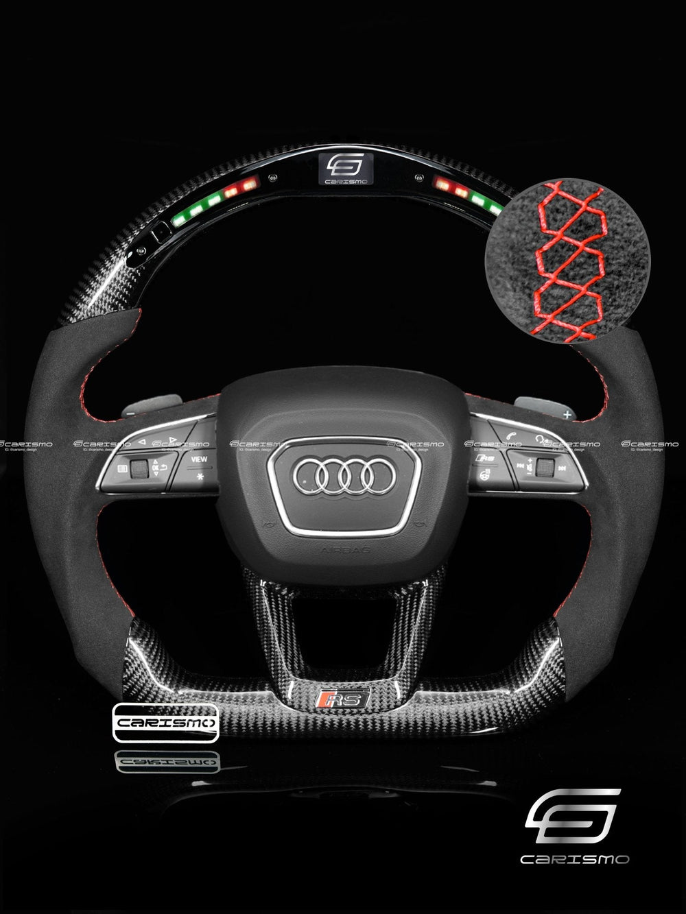 Carismo Steering Wheel For Audi (B9.5 Q Wheel) - Classic RPM LED - Gloss Carbon - Alcantara - Red