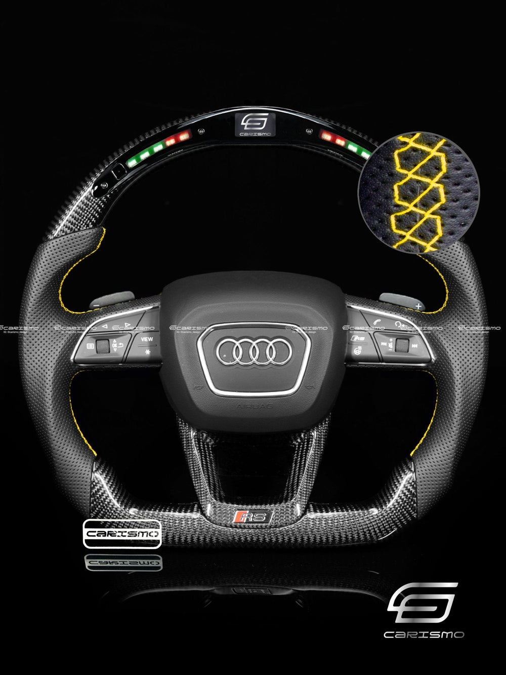 Carismo Steering Wheel For Audi (B9.5 Q Wheel) - Classic RPM LED - Gloss Carbon - Perforated Leather - Yellow