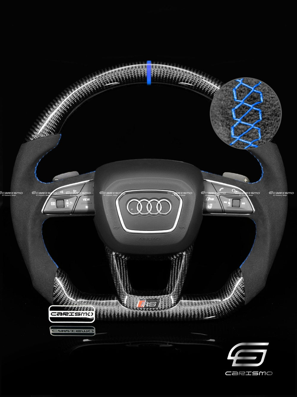 Carismo Steering Wheel For Audi (B9.5 Q Wheel) - Sport - Gloss Carbon - Alcantara - Blue