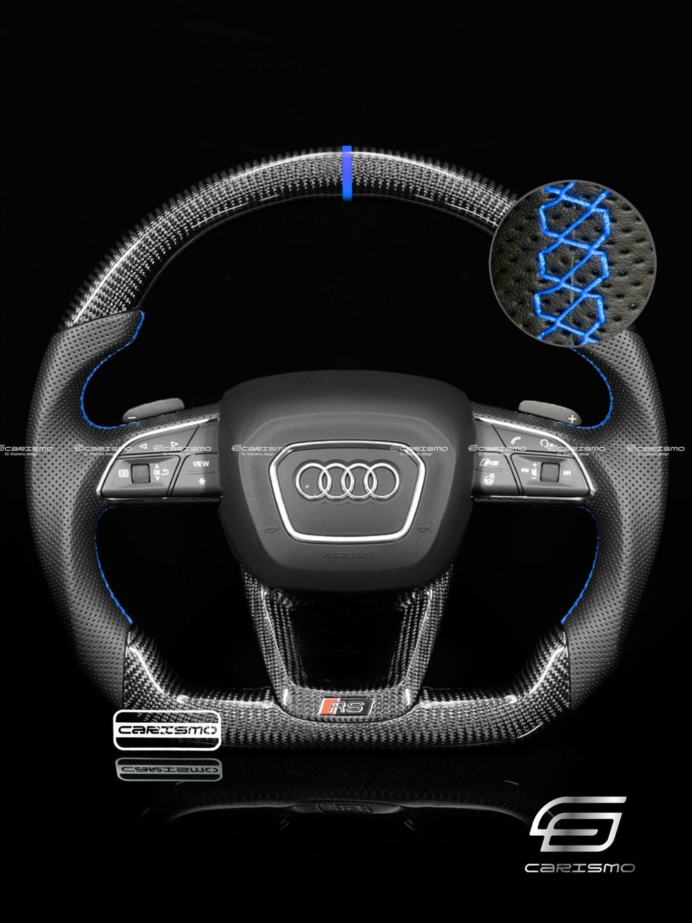 Carismo Steering Wheel For Audi (B9.5 Q Wheel) - Sport - Gloss Carbon - Perforated Leather - Blue