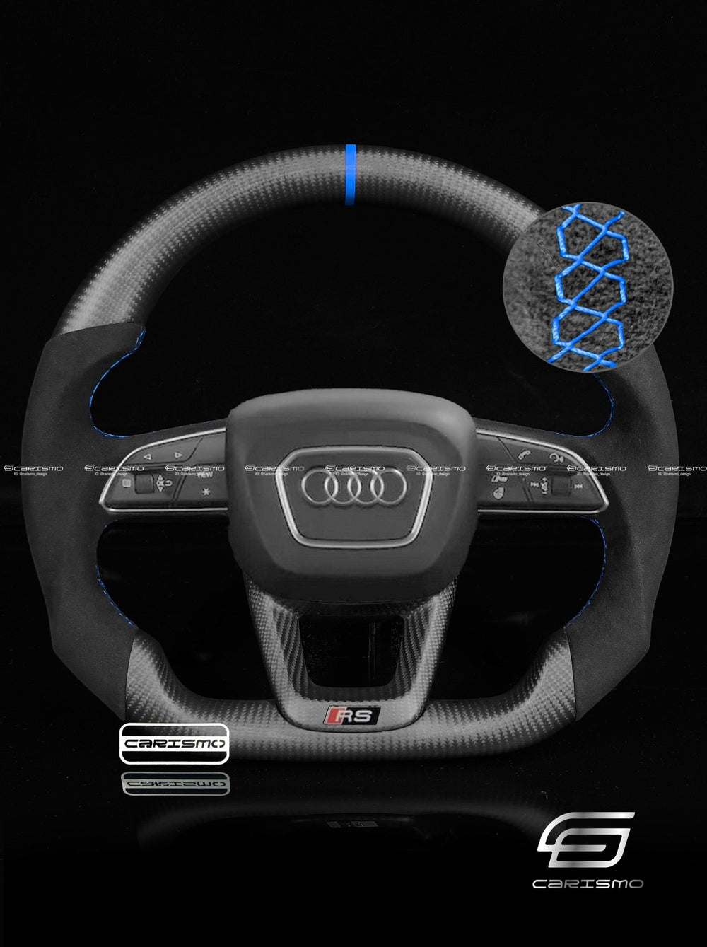 Carismo Steering Wheel For Audi (B9.5 Q Wheel) - Sport - Matte Carbon - Alcantara - Blue
