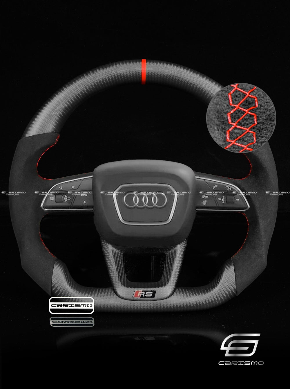 Carismo Steering Wheel For Audi (B9.5 Q Wheel) - Sport - Matte Carbon - Alcantara - Red