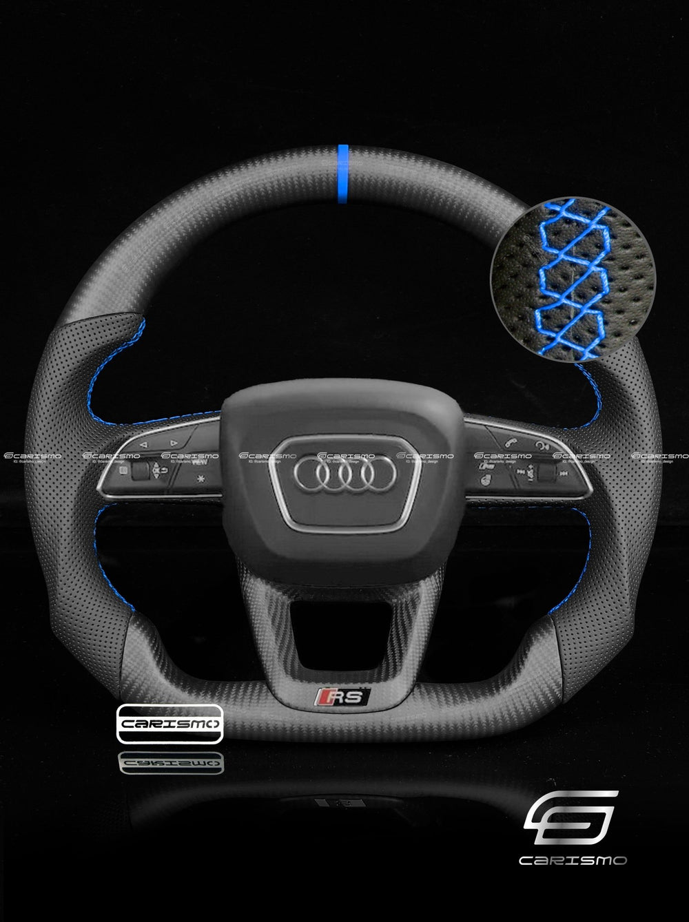 Carismo Steering Wheel For Audi (B9.5 Q Wheel) - Sport - Matte Carbon - Perforated Leather - Blue
