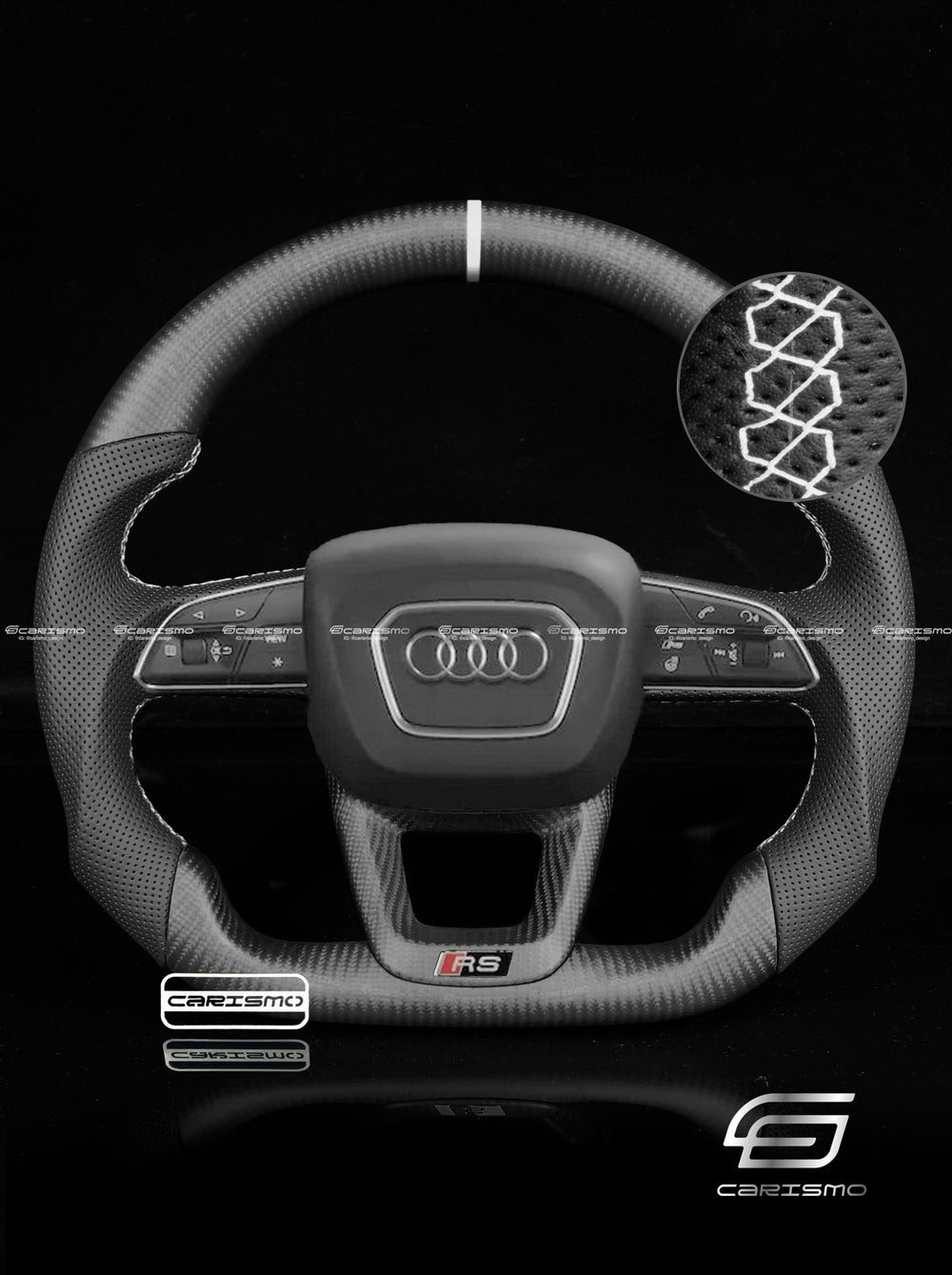 Carismo Steering Wheel For Audi (B9.5 Wheel) - Sport - Matte Carbon - Perforated Leather - White