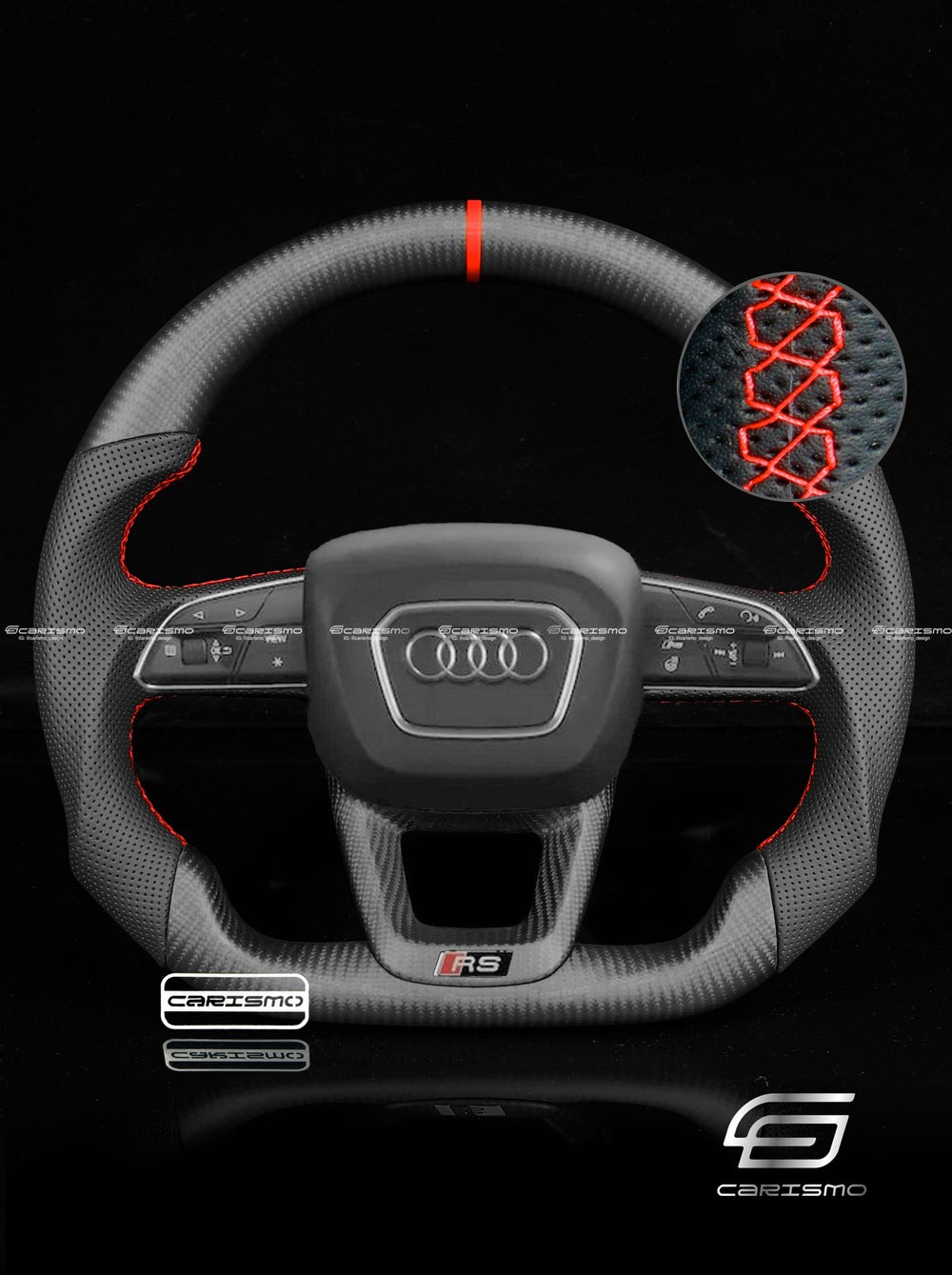 Carismo Steering Wheel For Audi (B9.5 Wheel) - Sport - Matte Carbon - Perforated Leather - Red