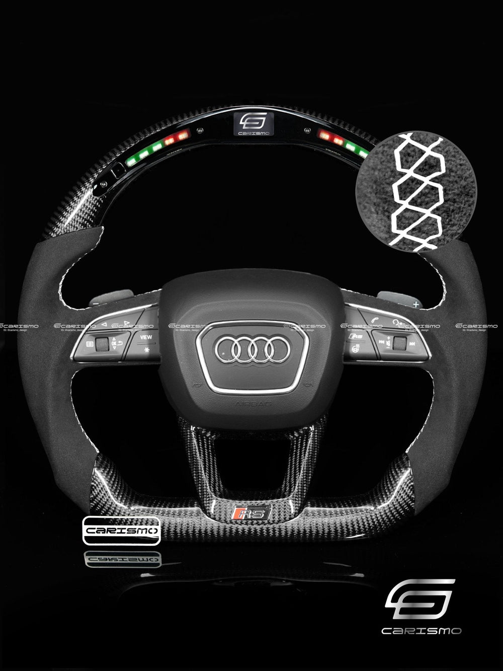 Carismo Steering Wheel For Audi (B9.5 Wheels) - Classic RPM LED - Gloss Carbon - Alcantara - White