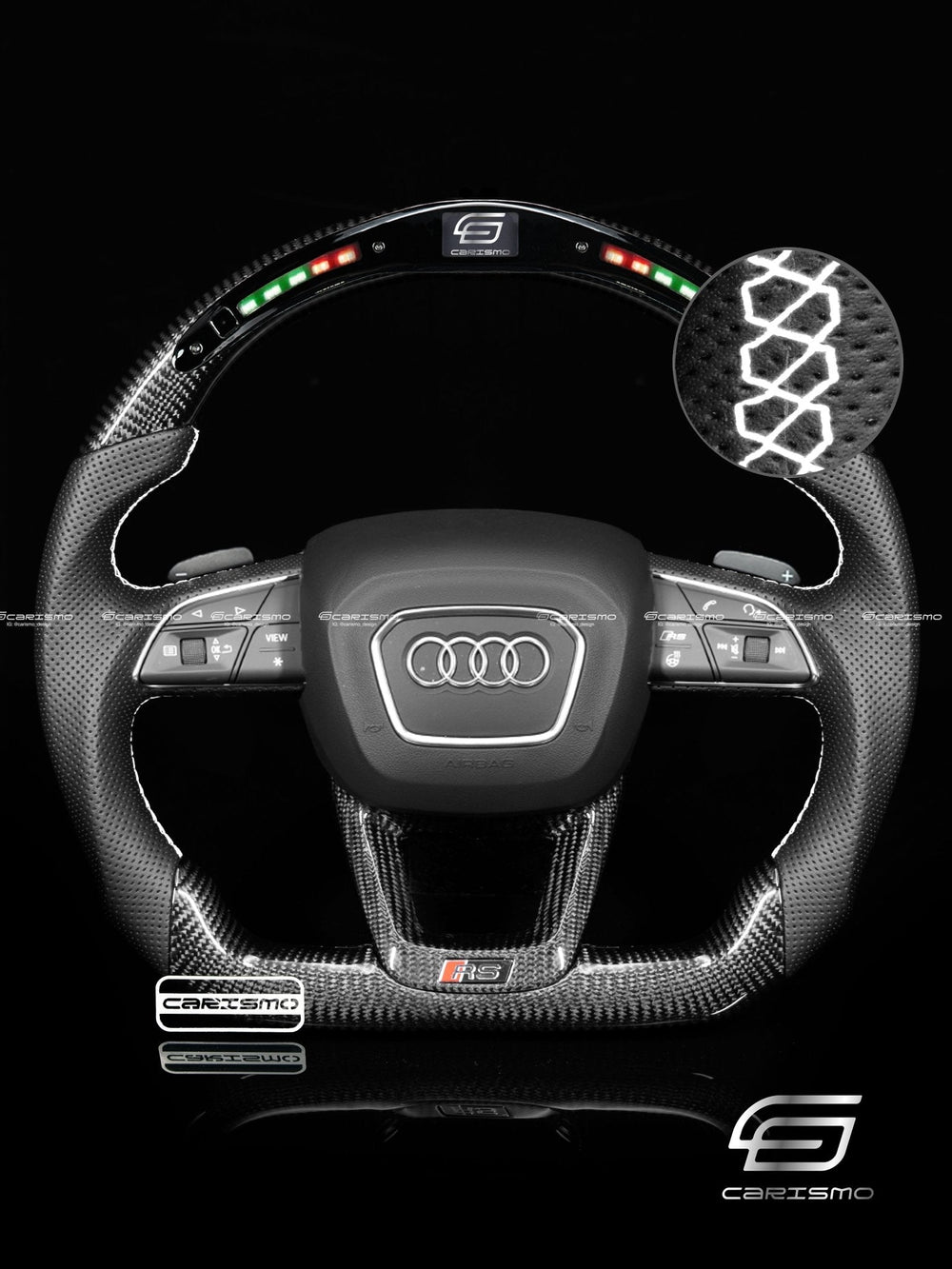 Carismo Steering Wheel For Audi (B9.5 Wheels) - Classic RPM LED - Gloss Carbon - Perforated Leather - White