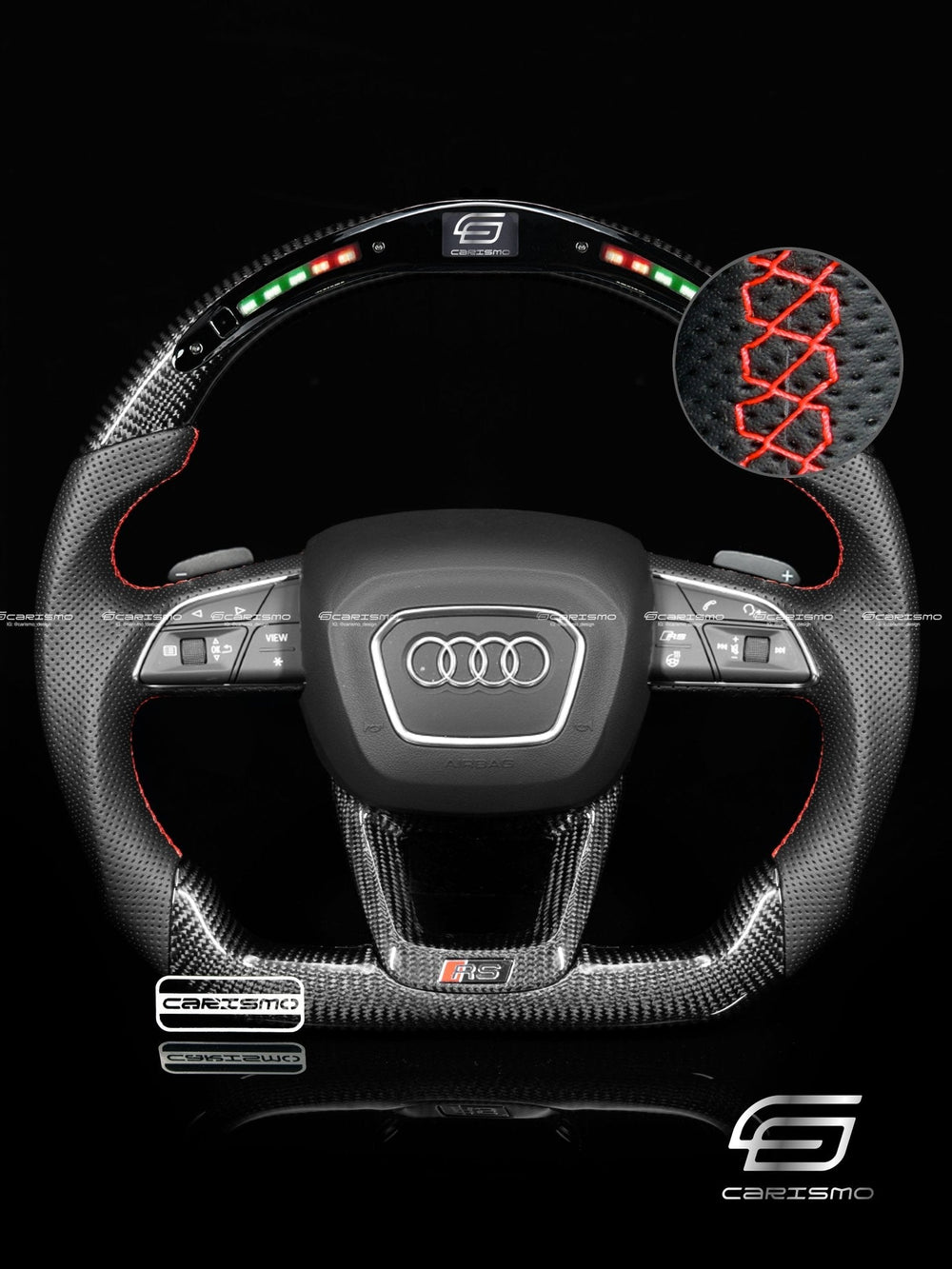Carismo Steering Wheel For Audi (B9.5 Wheels) - Classic RPM LED - Gloss Carbon - Perforated Leather - Red