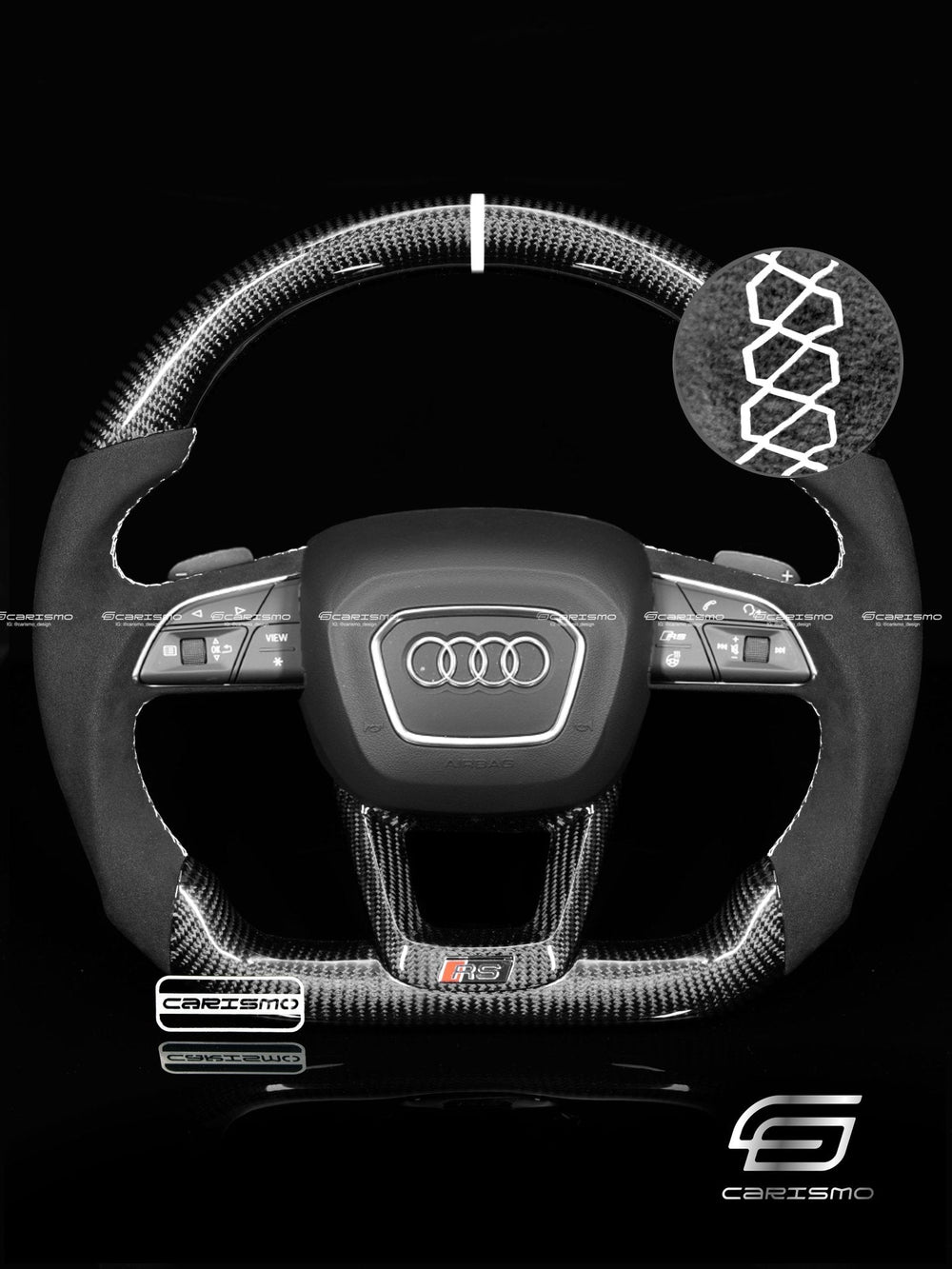 Carismo Steering Wheel For Audi (B9.5 Wheels) - Sport - Gloss Carbon - Alcantara - White