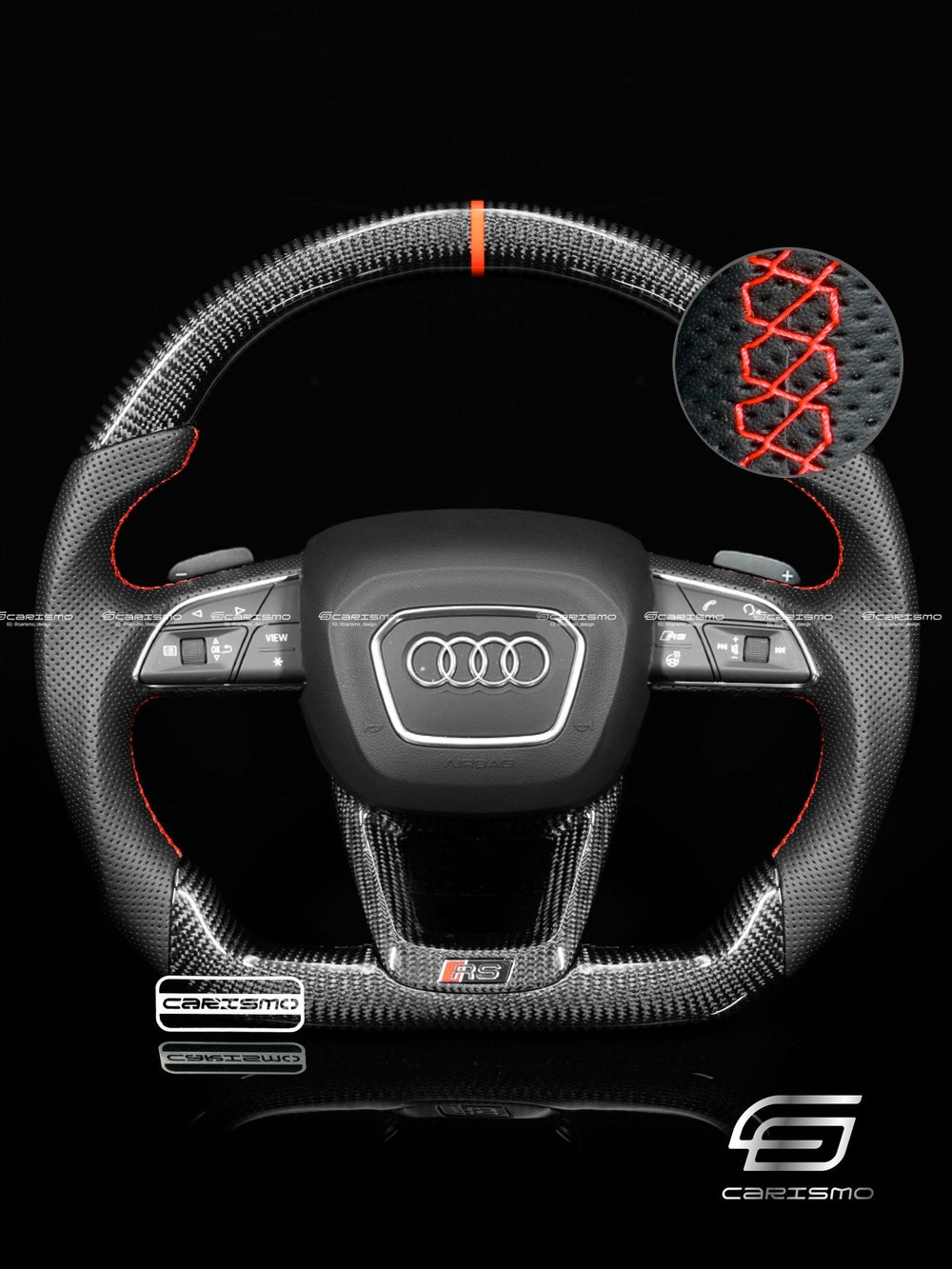 Carismo Steering Wheel For Audi (B9.5 Wheels) - Sport - Gloss Carbon - Perforated Leather - Red