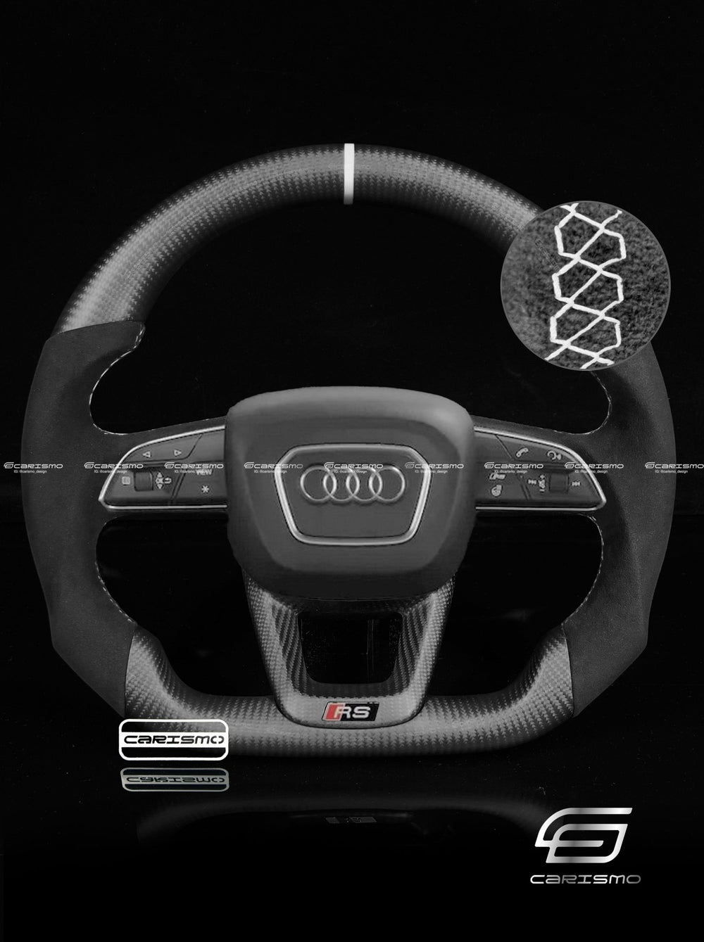 Carismo Steering Wheel For Audi (B9.5 Wheels) - Sport - Matte Carbon - Alcantara - White