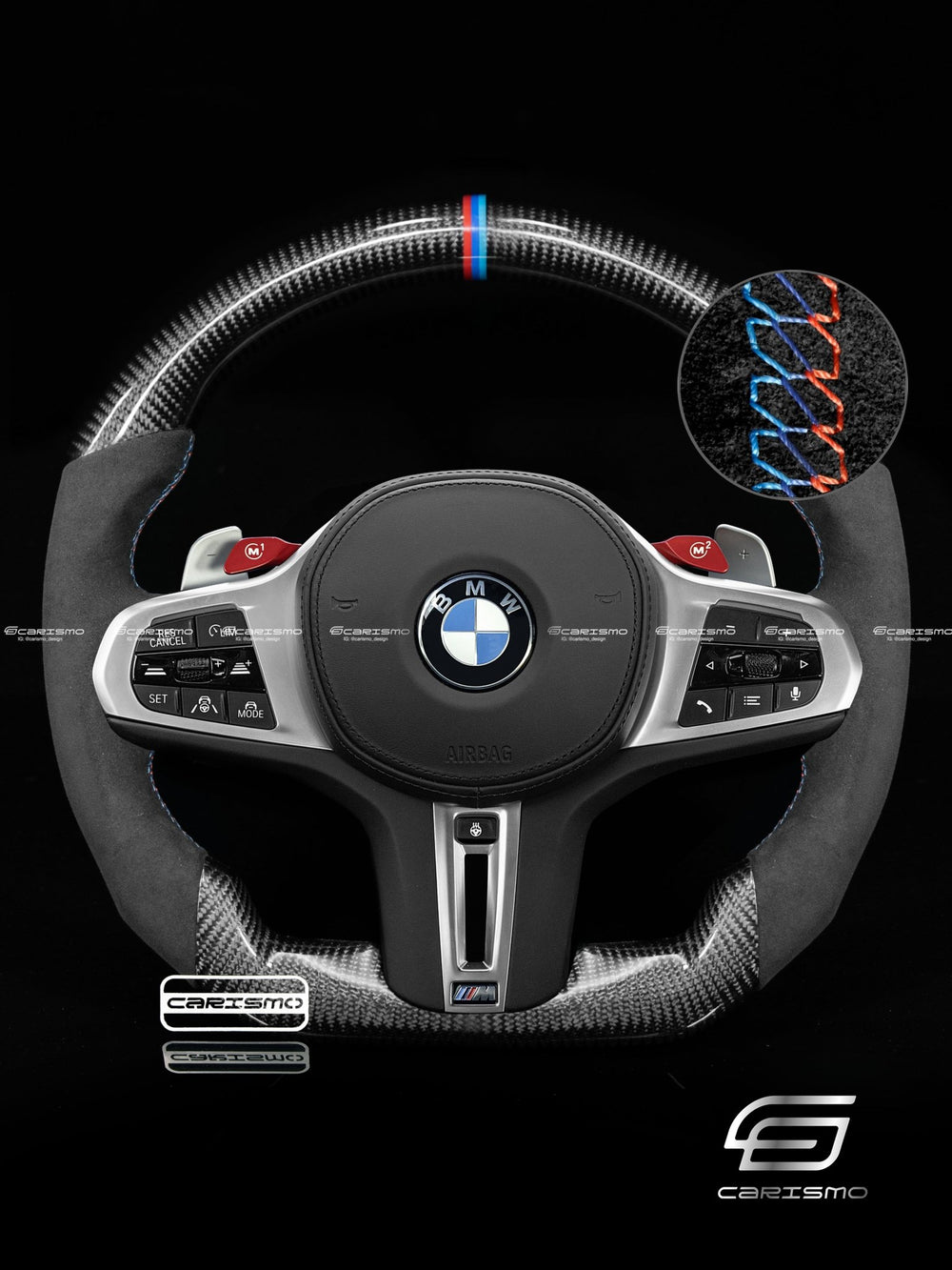 Carismo Steering Wheel For BMW G-Series (M Performance Wheels) - Sport - Gloss Carbon - Alcantara - BMW M Colors