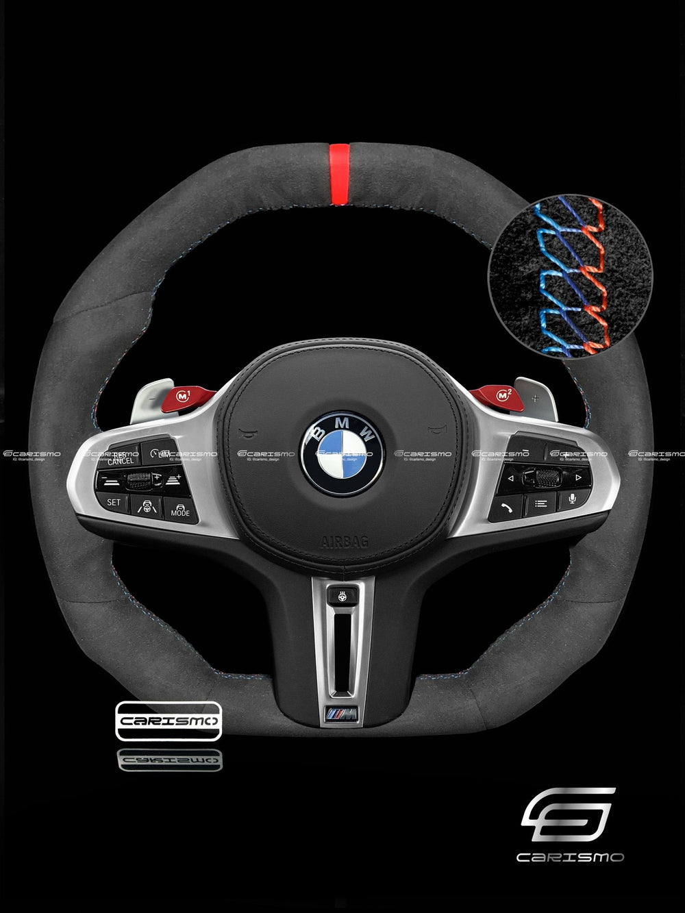 Carismo Steering Wheel For BMW G-Series (M Performance Wheels) - Signature (Heated) - (Full Alcantara) Alcantara - Alcantara - BMW M/Red
