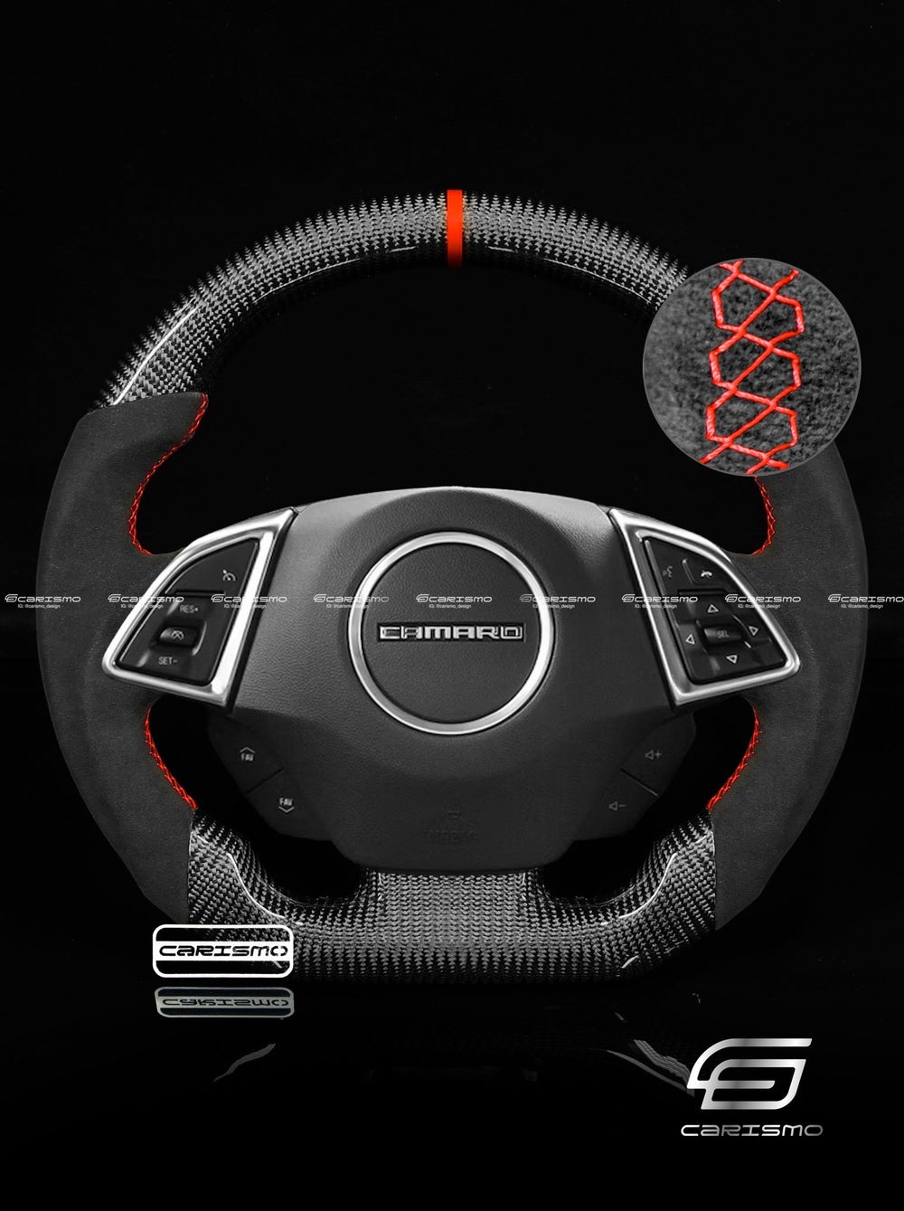 Carismo Steering Wheel For Chevrolet Camaro (Gen 6) - Sport - Gloss Carbon - Alcantara - Red