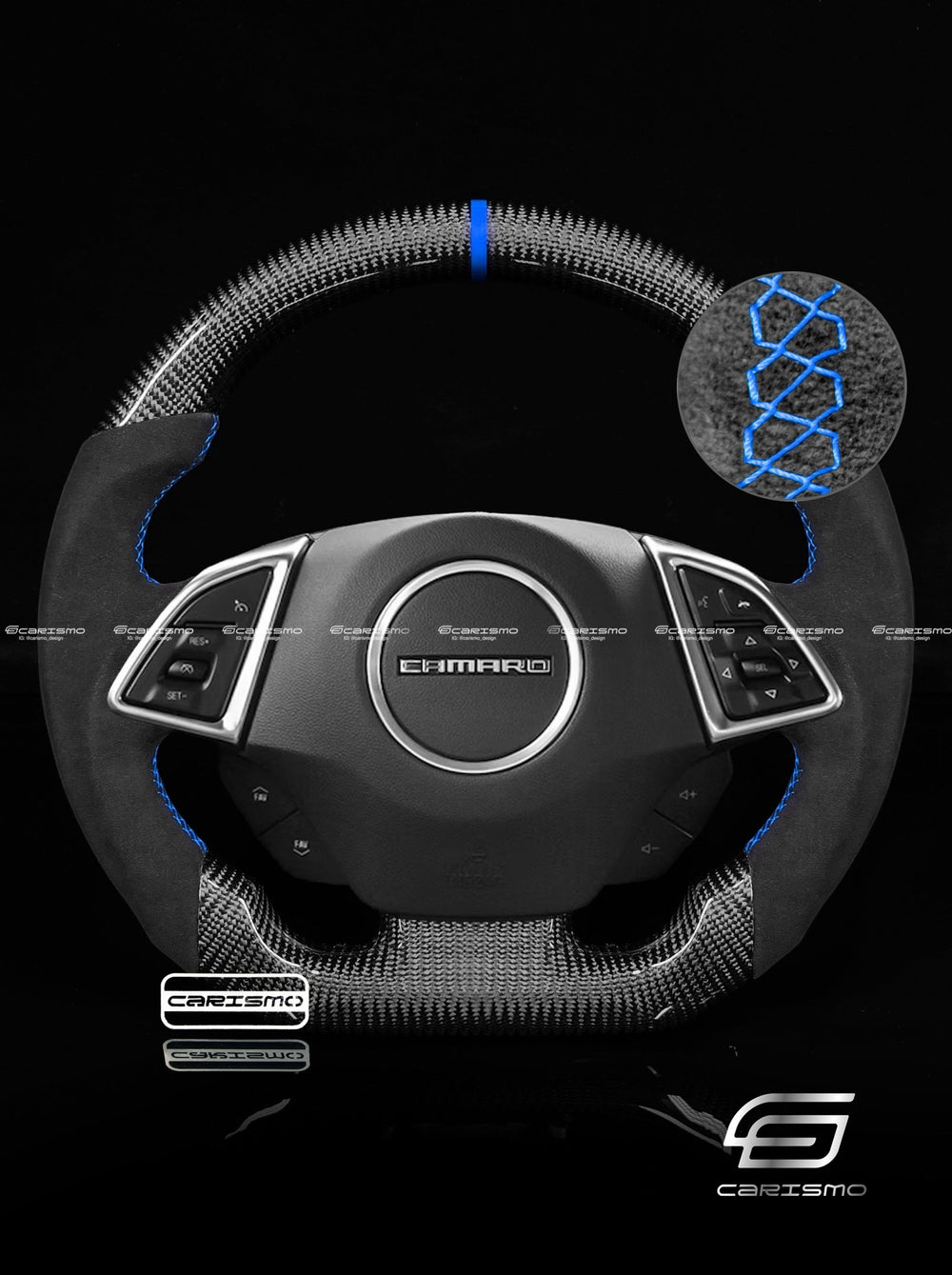 Carismo Steering Wheel For Chevrolet Camaro (Gen 6) - Sport - Gloss Carbon - Alcantara - Blue